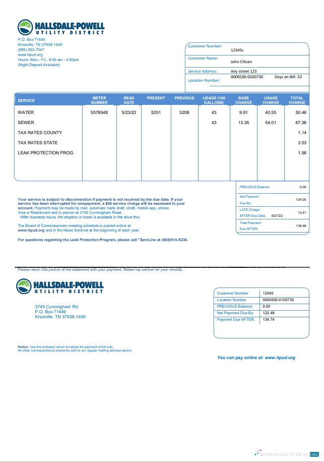 download download USA Hallsdale Powell utility bill template in Word and PDF format PDF template PDF template